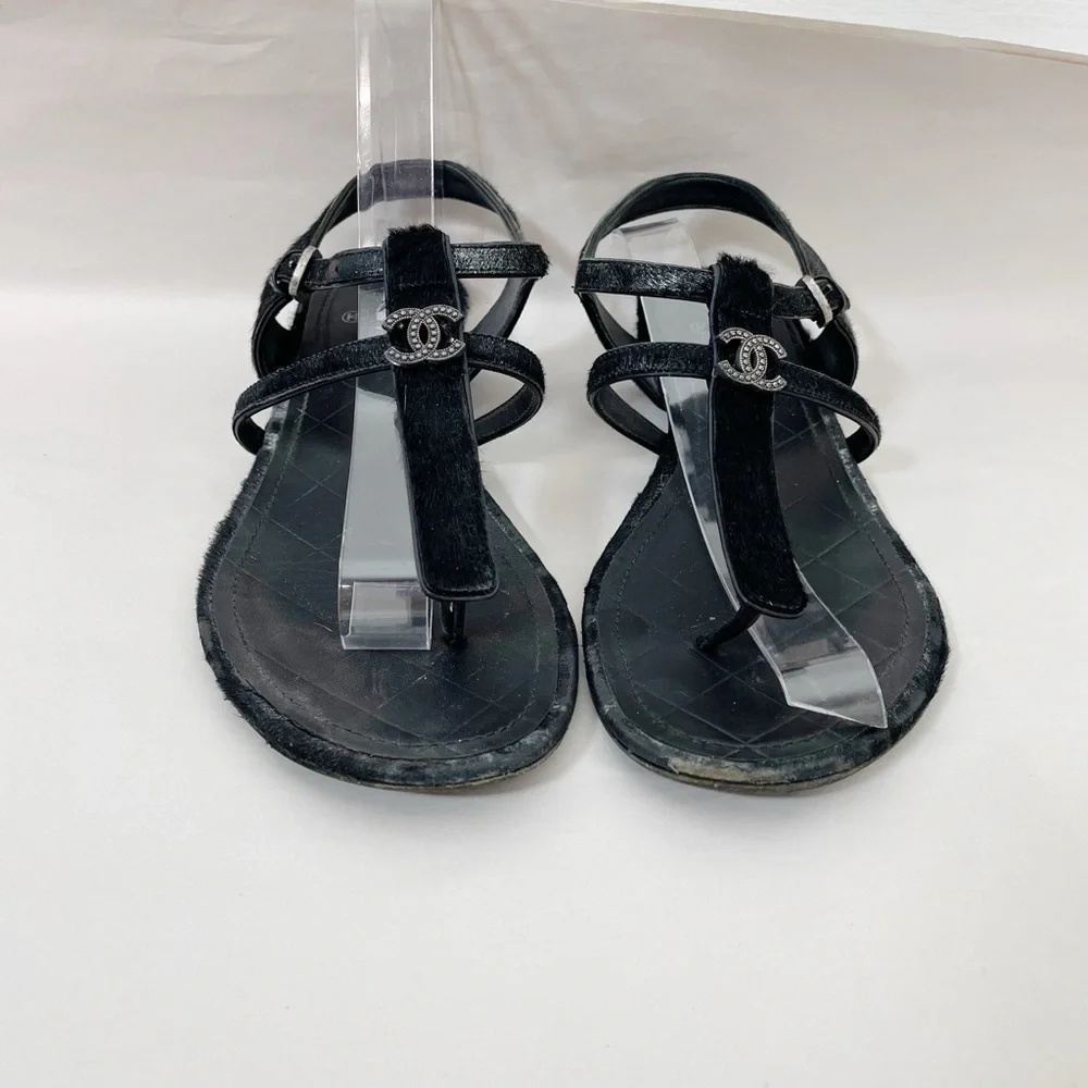 Chanel Calfskin Pony Hair CC Sandals